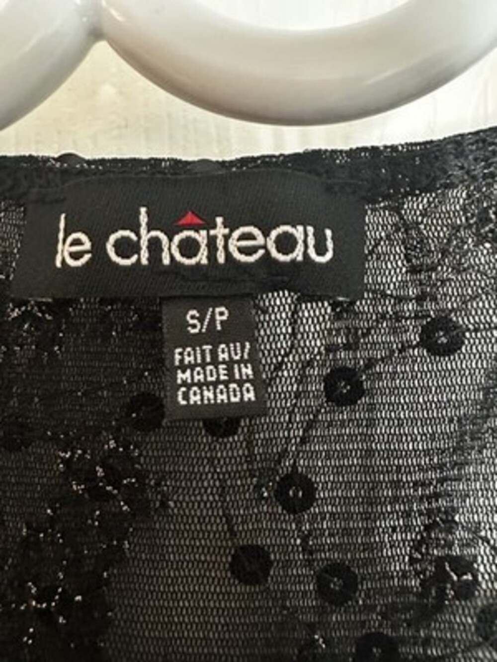 Vintage Le Château Black Sequin Paisley Mesh Top Made in Canada #60 - Picture 3 of 3